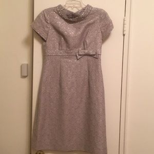 Ricki freeman Teri Jon silver short sleeve dress wedding guest